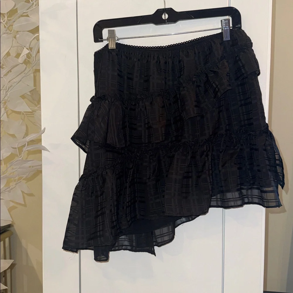 Anthropologie Tiered Asymmetrical Black Mini Skirt